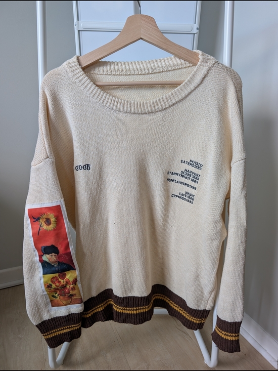 Sweaters - Unbranded Cream Graphic Sleeve Knit Sweater